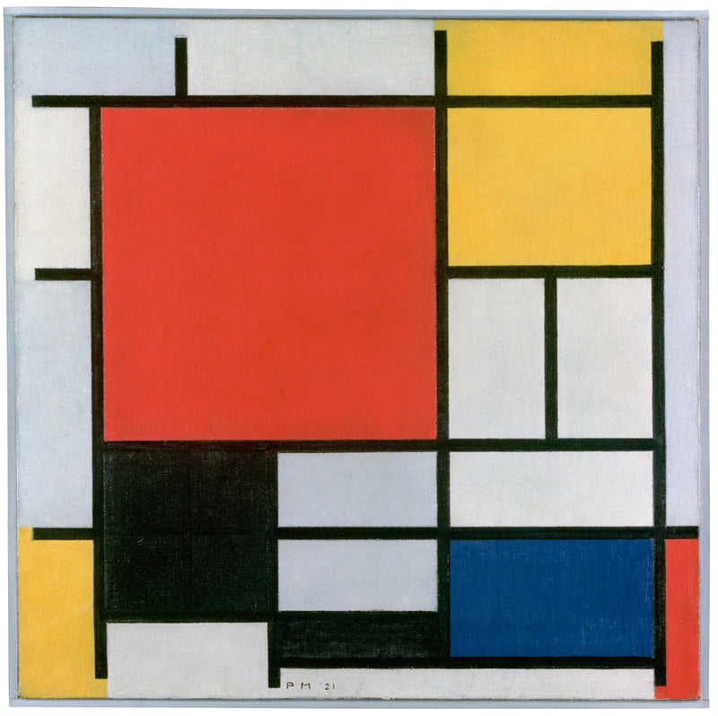 Composição com grande plano vermelho, amarelo, preto, cinza e azul - Piet Mondrian