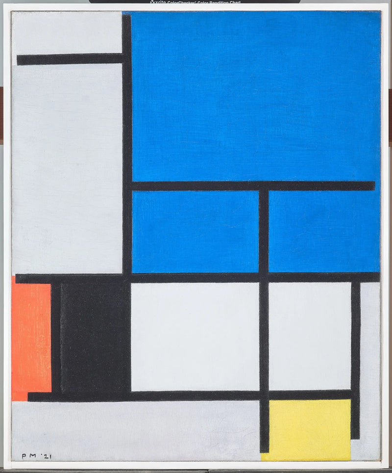 Composição com um grande avião azul, vermelho, preto, amarelo e cinza - Piet Mondrian