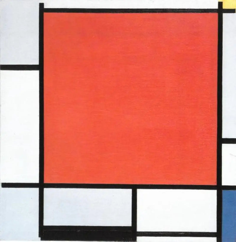 Composição com um grande avião vermelho, cinza azulado, amarelo, preto e azul - Piet Mondrian
