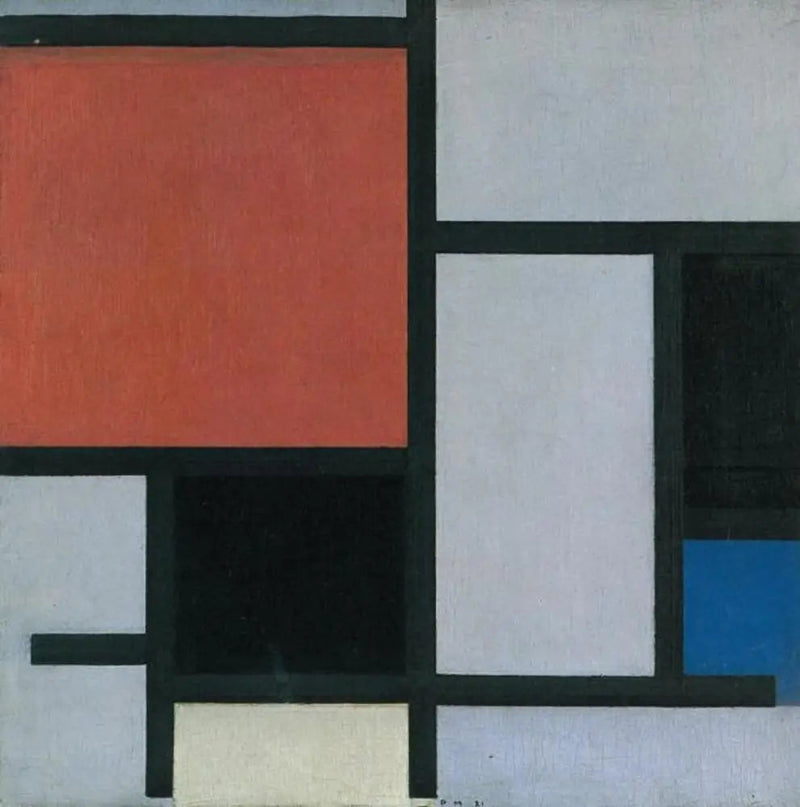 Composição com um grande avião vermelho, preto, azul, amarelo e cinza - Piet Mondrian