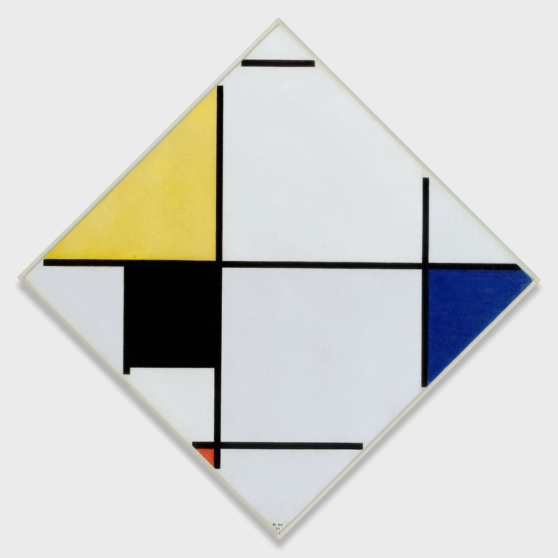 Composição em losango com amarelo, preto, azul, vermelho e cinza - Piet Mondrian