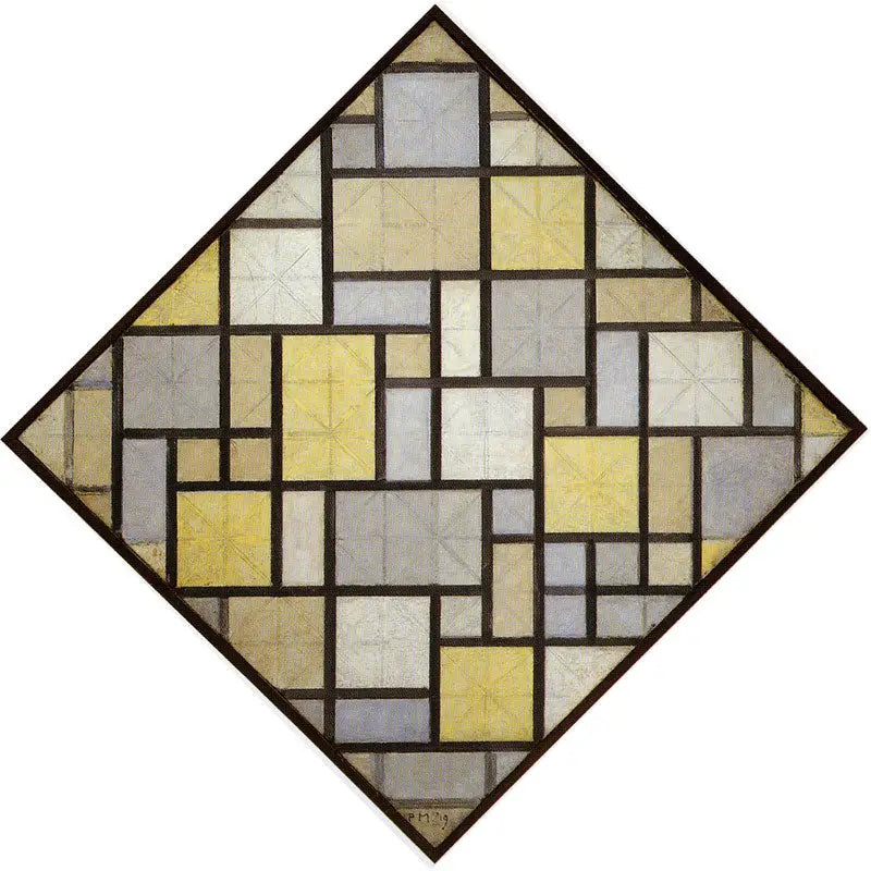 Composição: Planos de cor clara com linhas cinzas - Piet Mondrian