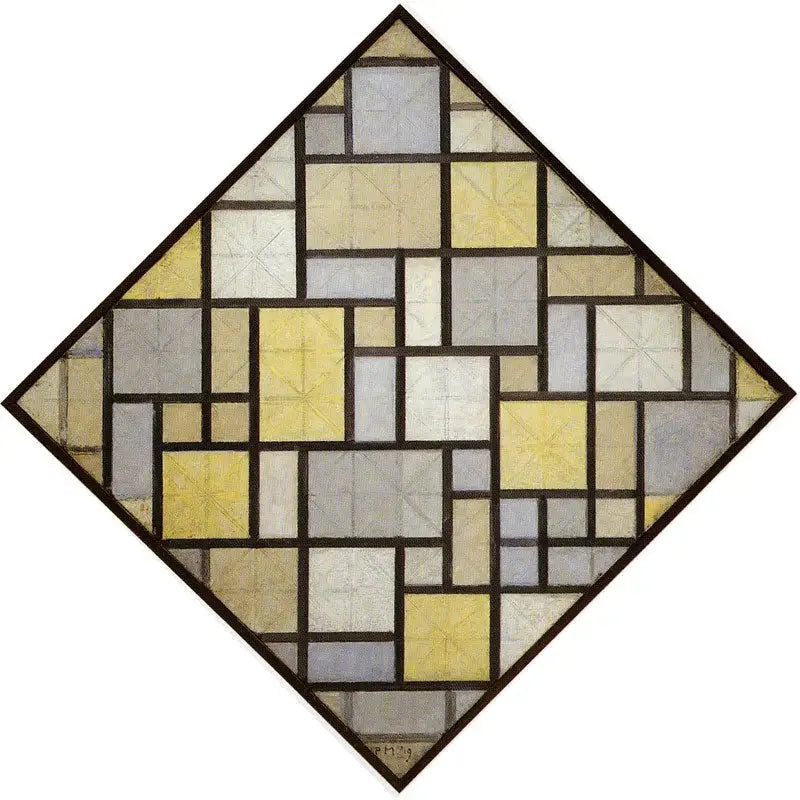 Composição: Planos de cor clara com linhas cinzas - Piet Mondrian