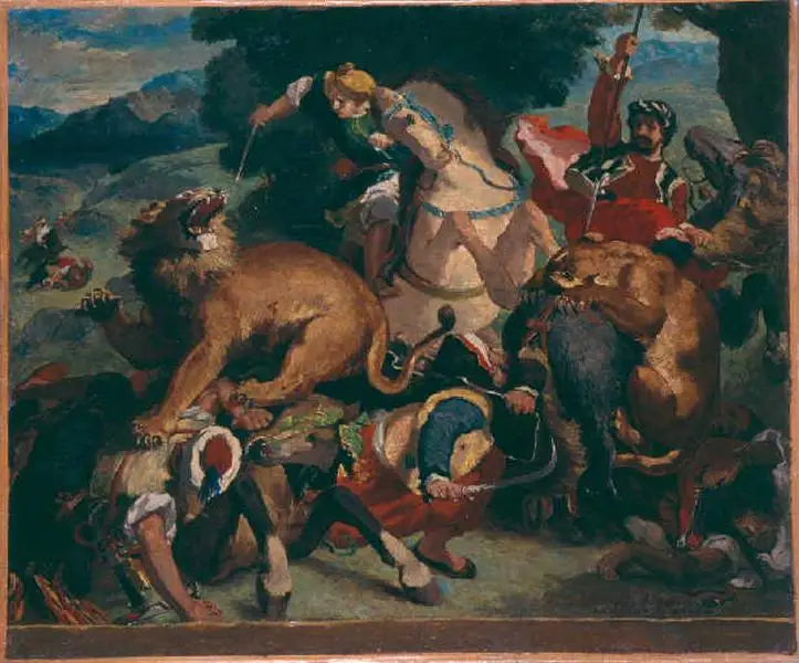 cópia de 'A caça aos leões' de Delacroix - Odilon Redon
