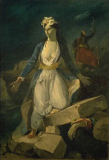 Reprodução de 'A Grécia sobre as ruínas de Missolonghi' de Delacroix - Odilon Redon
