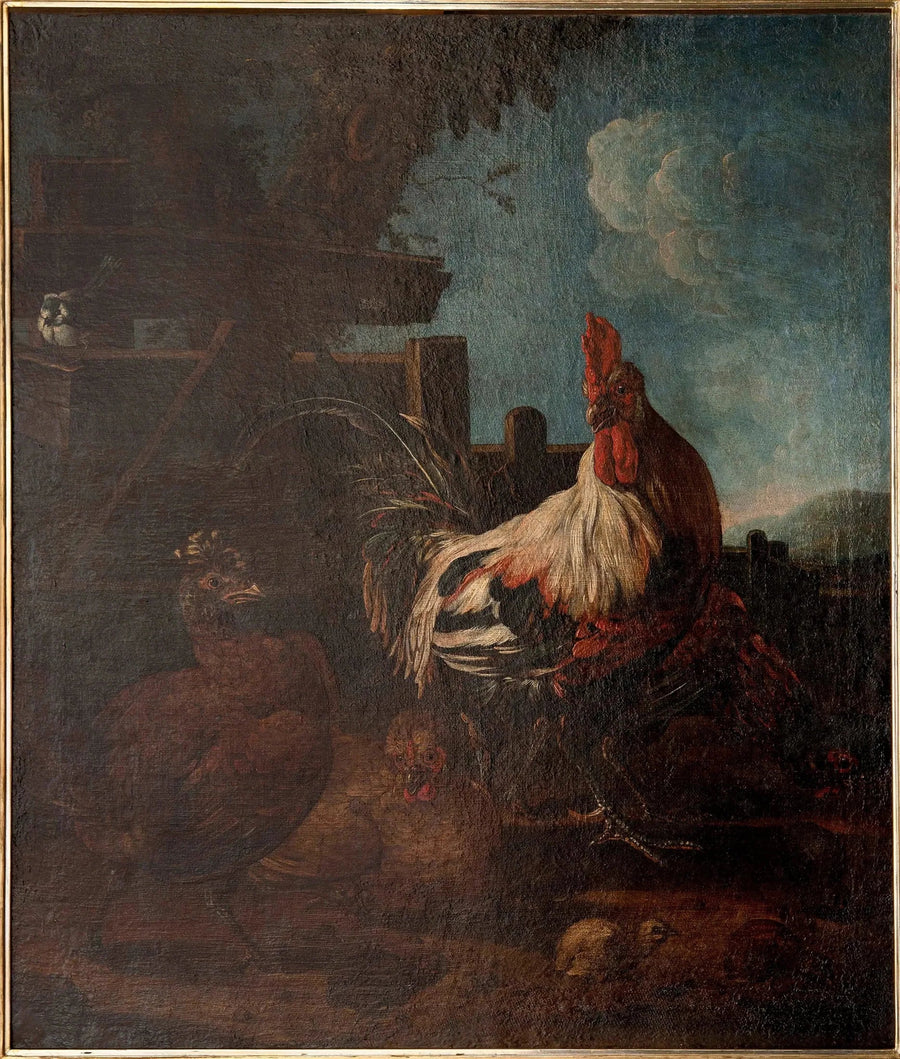 Galo com galinhas e pintinhos - Melchior de Hondecoeter