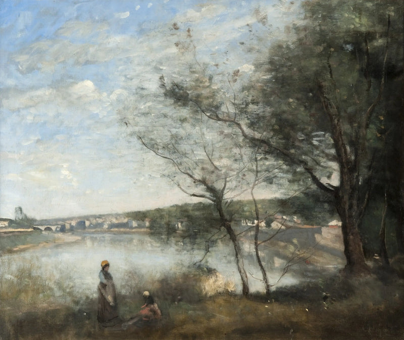 Corbeil visto de longe: Atrás das árvores, de manhã - Jean-Baptiste Camille Corot
