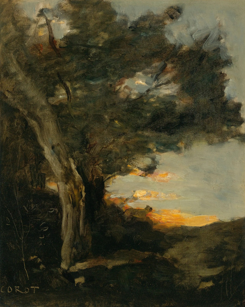 Pôr do sol com uma leoa - Jean-Baptiste Camille Corot