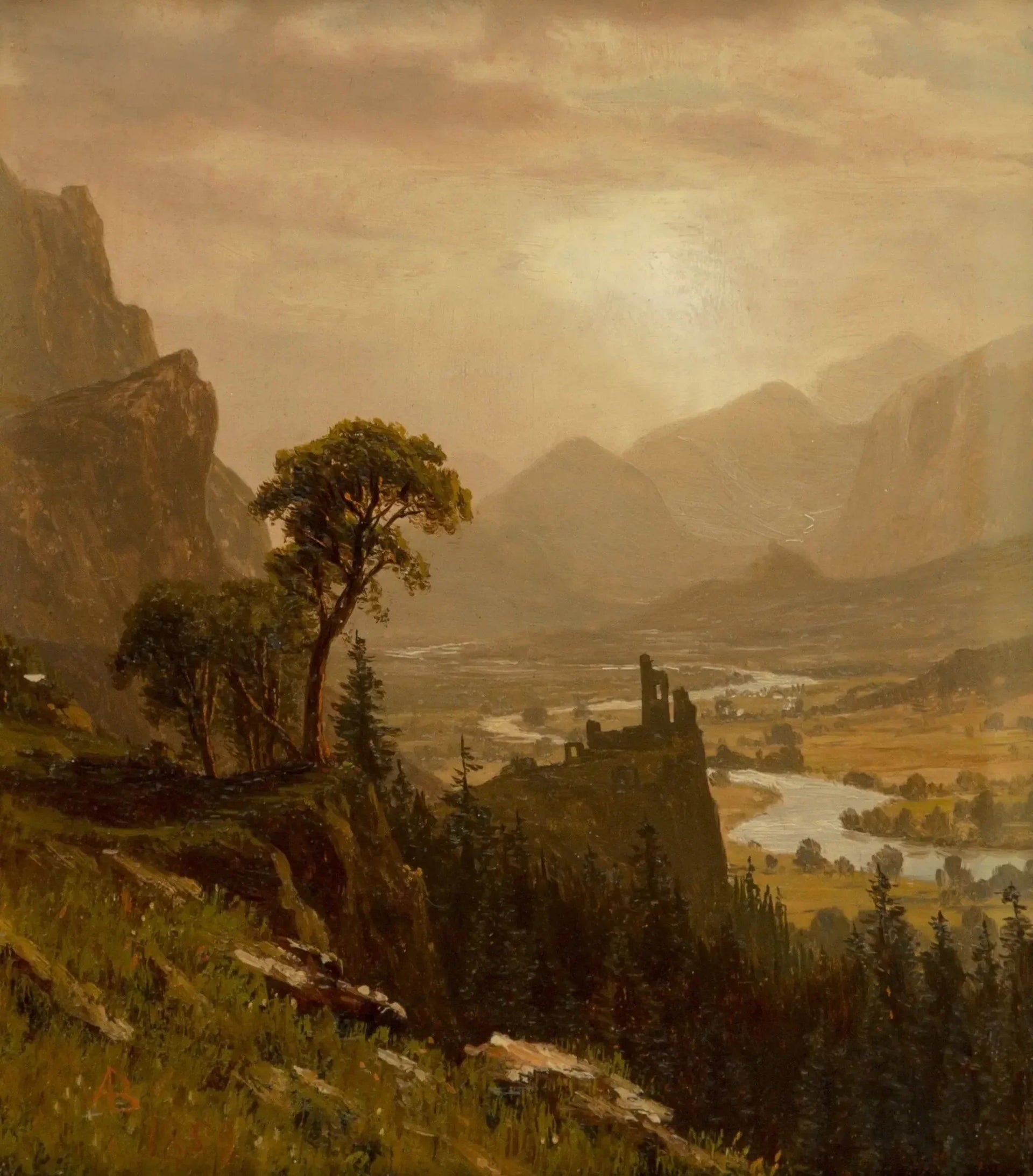 Coucher de soleil sur la montagne - Albert Bierstadt image 1 reproduction d’œuvre d’art à l’huile