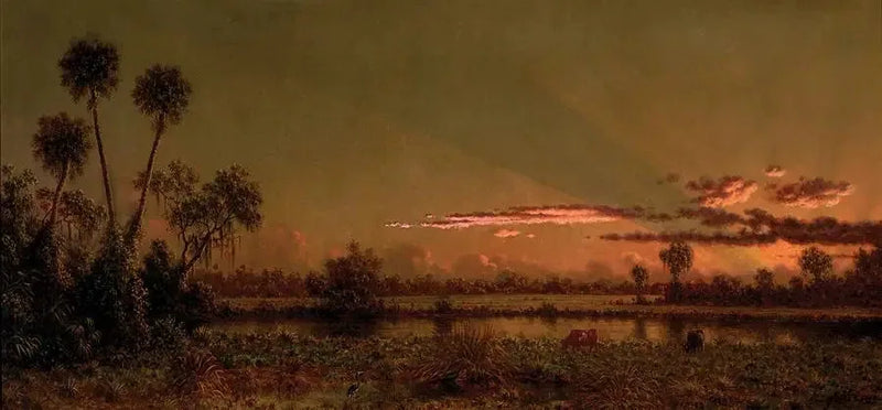 Pôr do sol tropical: pântano da Flórida - Martin Johnson Heade