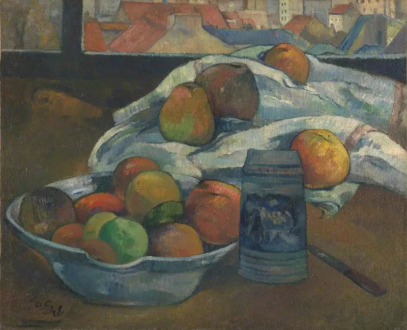 Fruteira e jarra diante da janela - Paul Gauguin