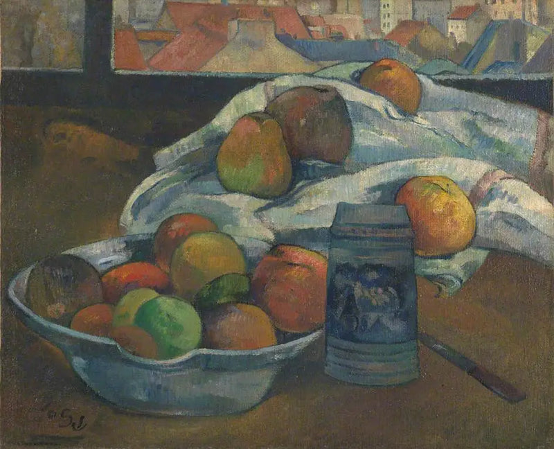Fruteira e jarra diante da janela - Paul Gauguin