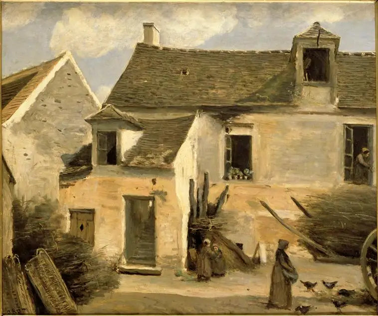Pátio de uma casa de camponeses nos arredores de Paris - Jean-Baptiste Camille Corot