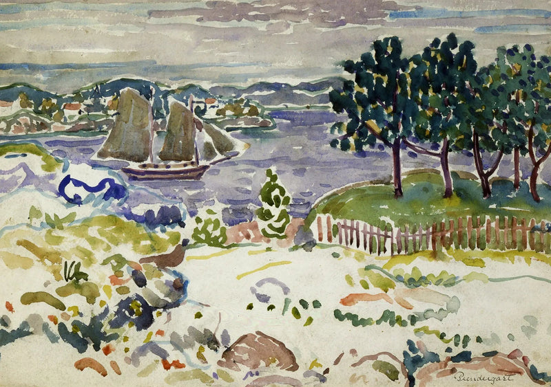 Crique com veleiro, Maine - Maurice Prendergast
