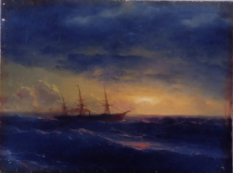 Encouraçado no mar à noite - Ivan Aïvazovski