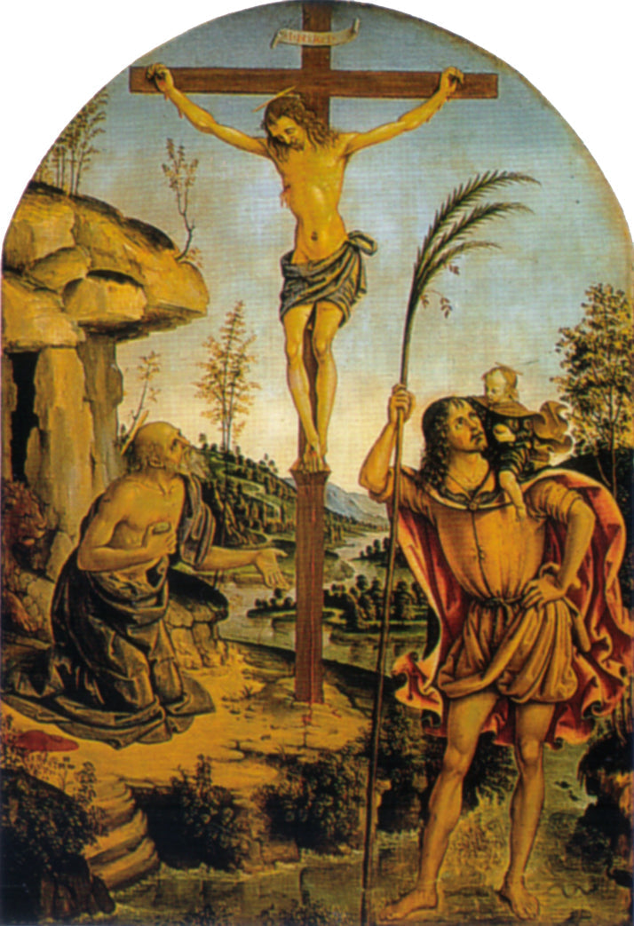 Crucificação entre os santos Jérôme e Christophe - Pinturicchio