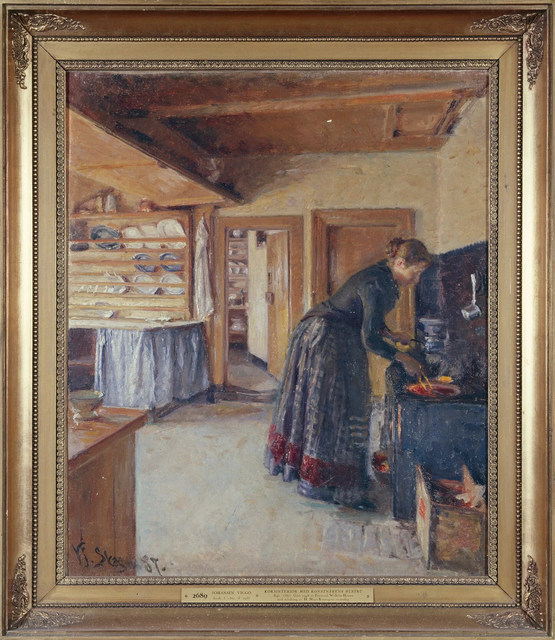 Cuisine, avec la femme de l'artiste - Viggo Johansen image 1 reproduction artisanale de tableau