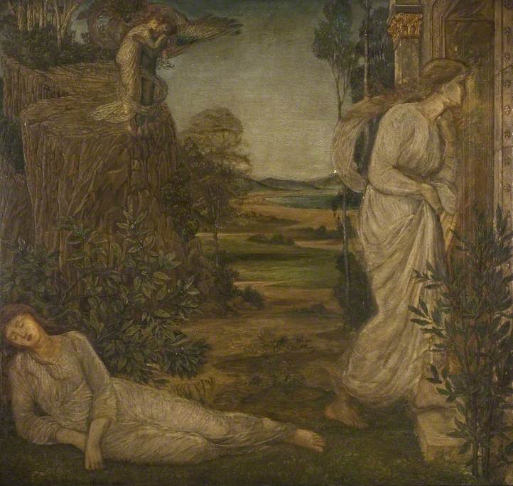 Cupido e Psique - Pinturas murais verdes do palácio - Edward Burne-Jones