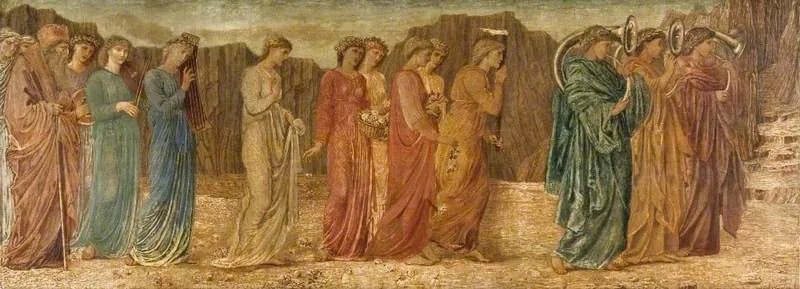 Cupido e Psique - Pinturas murais verdes do palácio - Edward Burne-Jones