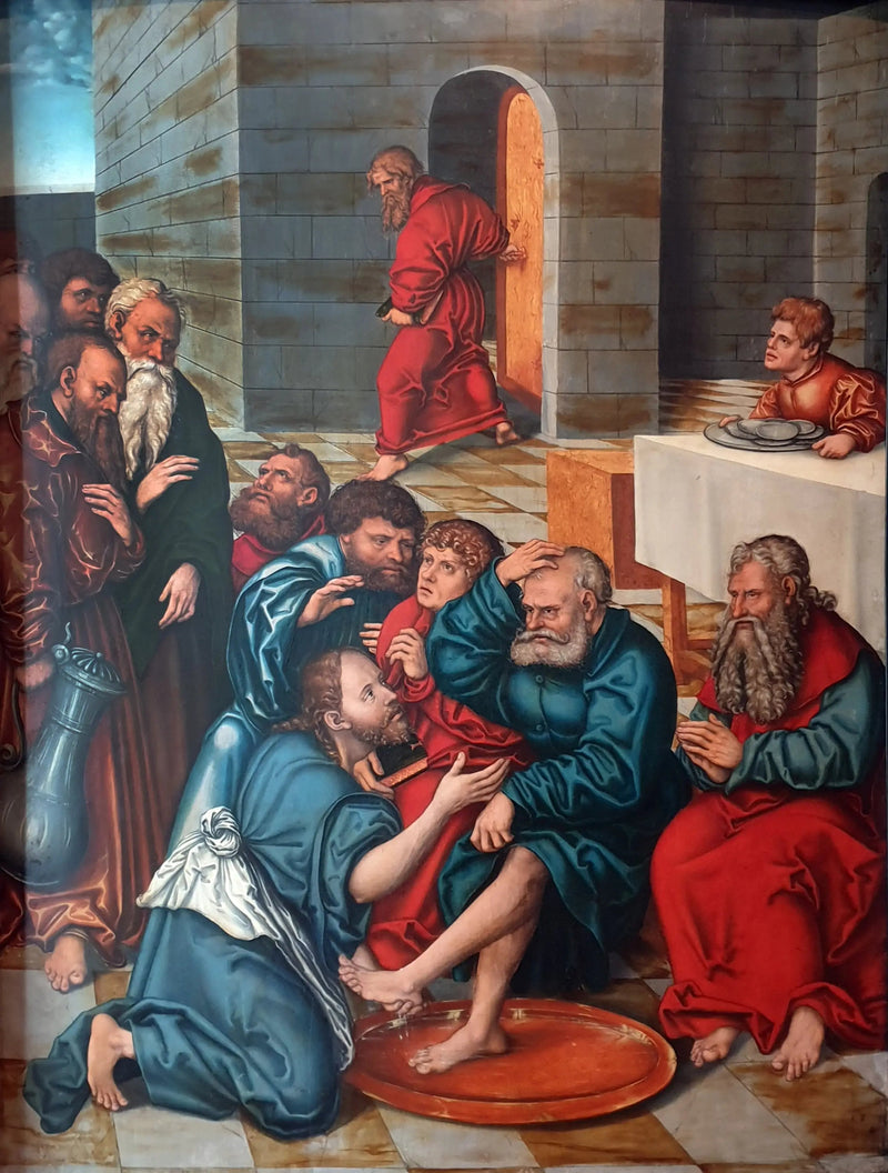 Ciclo da Paixão: Cristo lavando os pés dos apóstolos - Lucas Cranach, o Velho