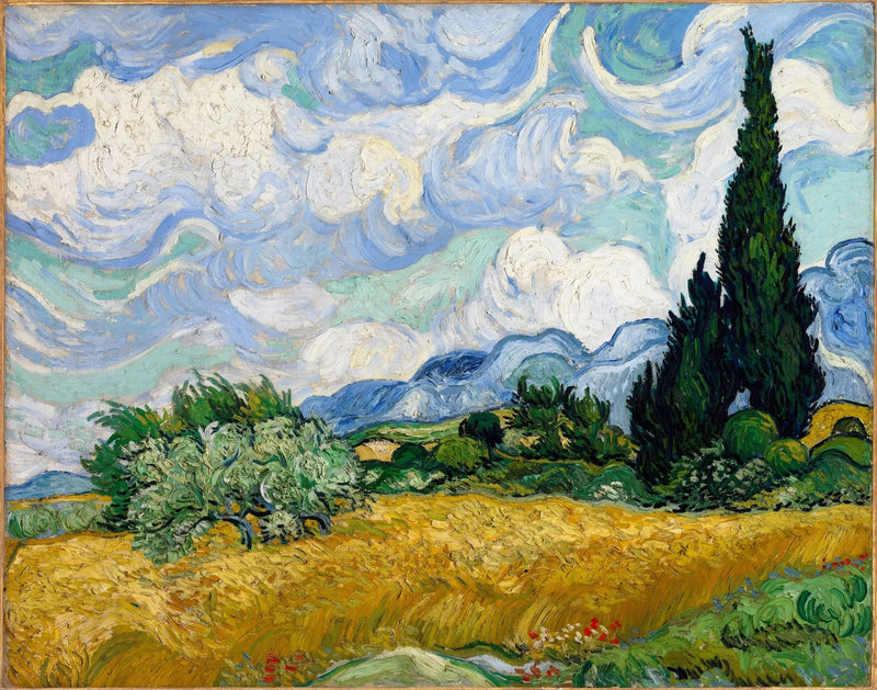 Ciprestes nos campos dourados - Vincent van Gogh