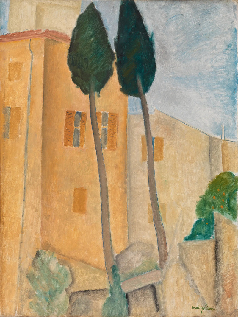 Ciprestes e casas em Cagnes - Amedeo Modigliani