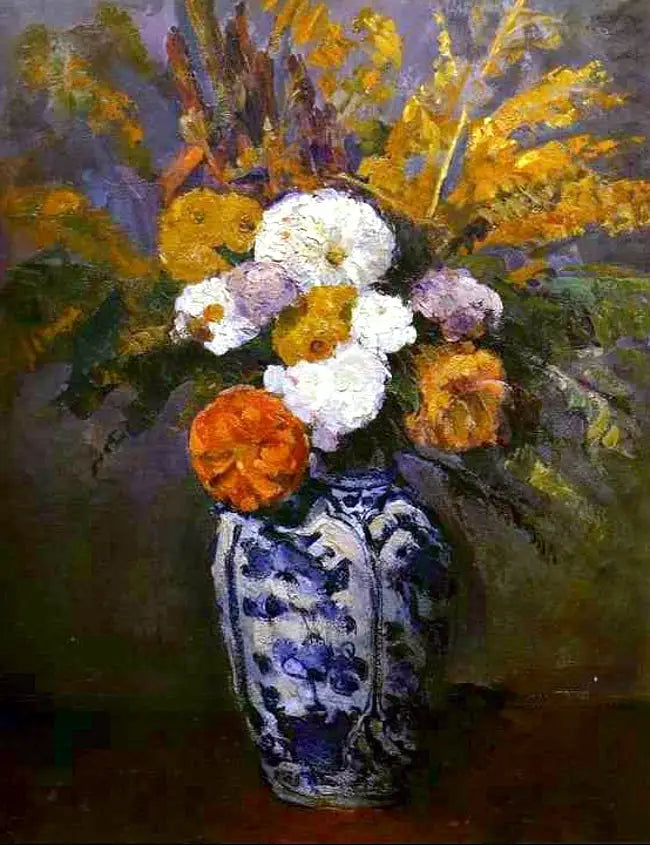 Dálias em um grande vaso de Delft - Paul Cézanne