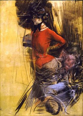 Dama com casaco vermelho - Giovanni Boldini