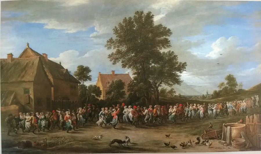 Dança da aldeia com uma multidão - David Teniers, o Jovem