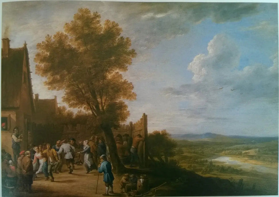 Dança da aldeia com vista para um rio - David Teniers o Jovem
