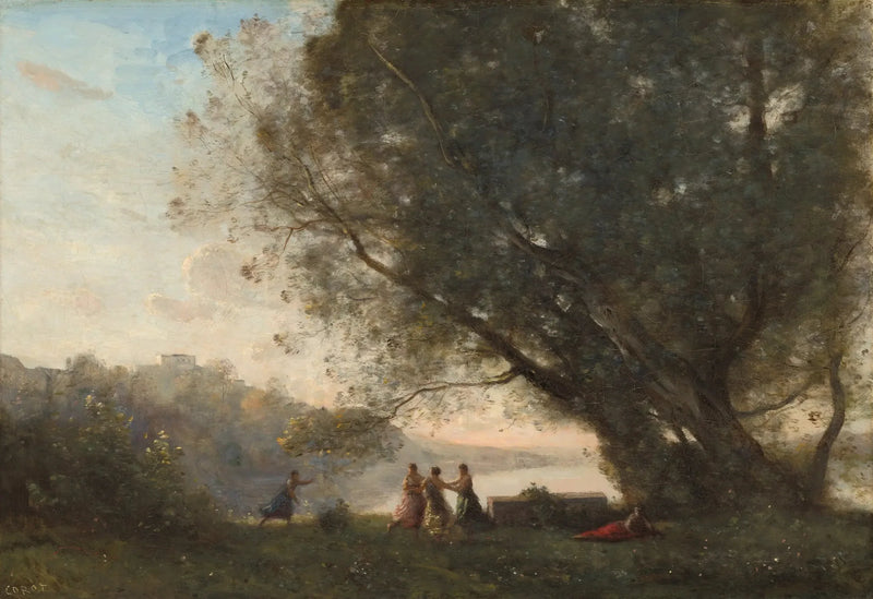 Dança sob as árvores à beira do lago - Jean-Baptiste Camille Corot