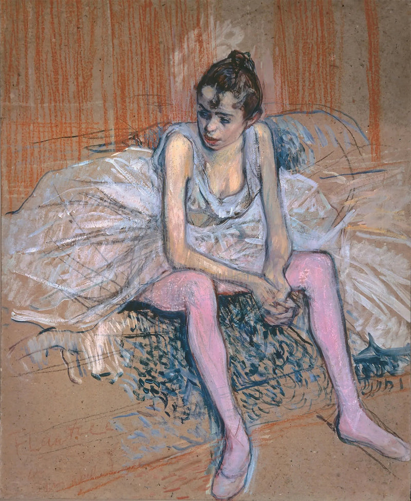 Dançarina sentada com meias rosas - Henri de Toulouse-Lautrec