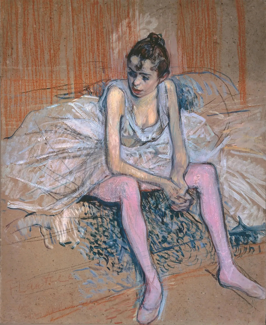 Dançarina sentada com meias rosas - Henri de Toulouse-Lautrec