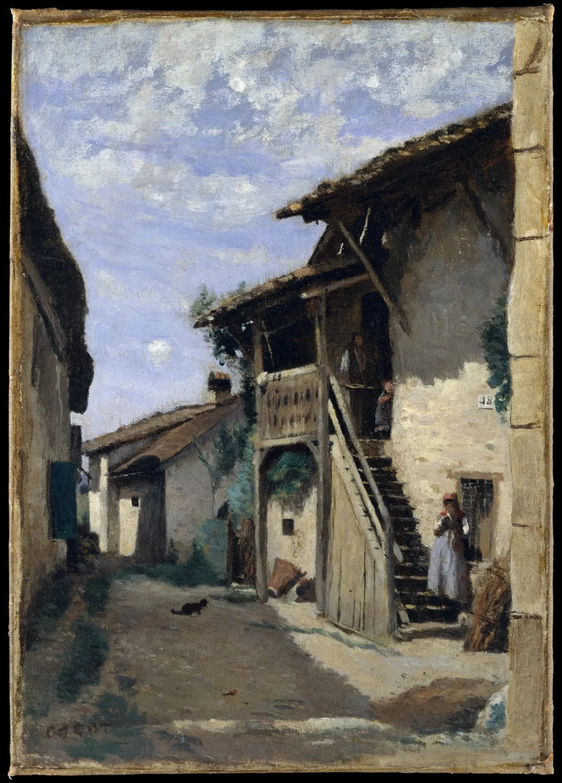 Dardagny (perto de Genebra), uma rua de vila - Jean-Baptiste Camille Corot
