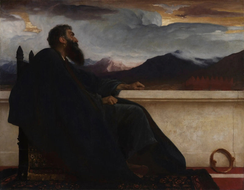 David: « Oh! se eu tivesse asas como uma pomba! Então eu voaria e estaria em descanso. » Salmo 55:6 - Frederic Leighton