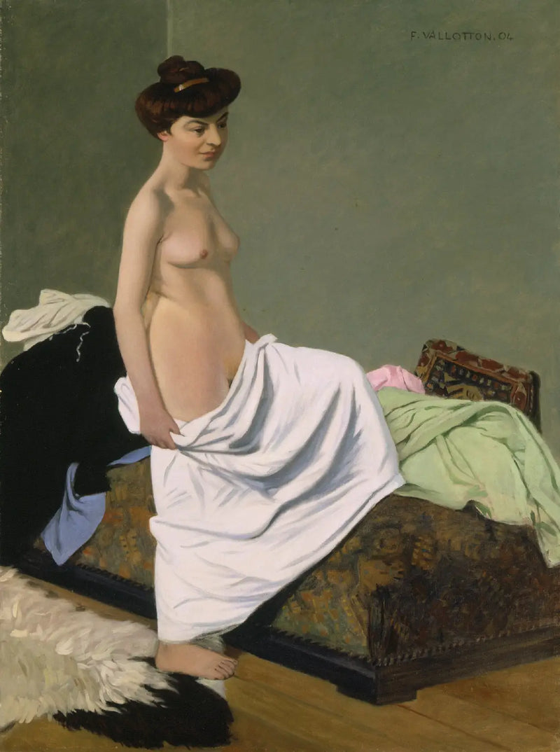 De pé nua segurando um vestido sobre os joelhos - Félix Vallotton