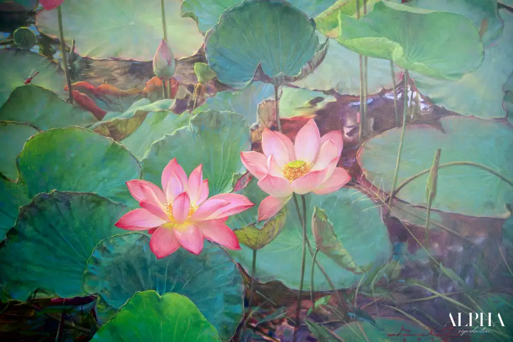 Découvrez Water Lilies and Lotuses II – Somchai | 200 x 150 cm Reproductions de tableaux à la peinture à l’huile