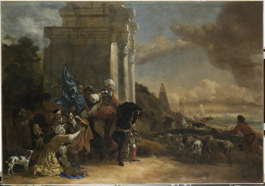 Départ d'une troupe orientale, dit autrefois Les Corsaires repoussés ou encore L'Embarquement d'un général avec sa troupe et adieux des parents à ses soldats - Jan Baptist Weenix