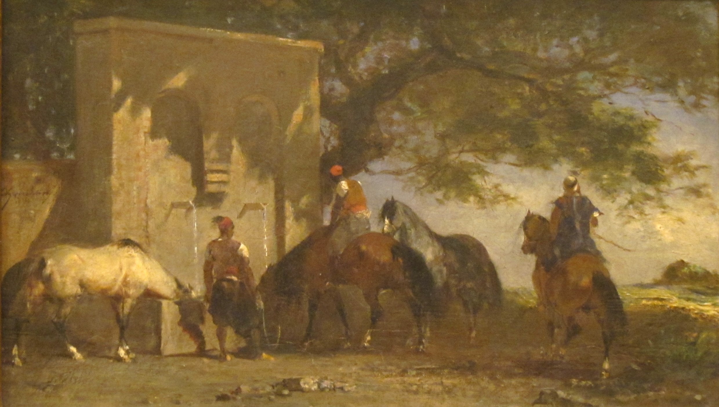 Des Arabes abreuvent leurs chevaux - Eugène Fromentin image 1 copie de tableau peinte à la main