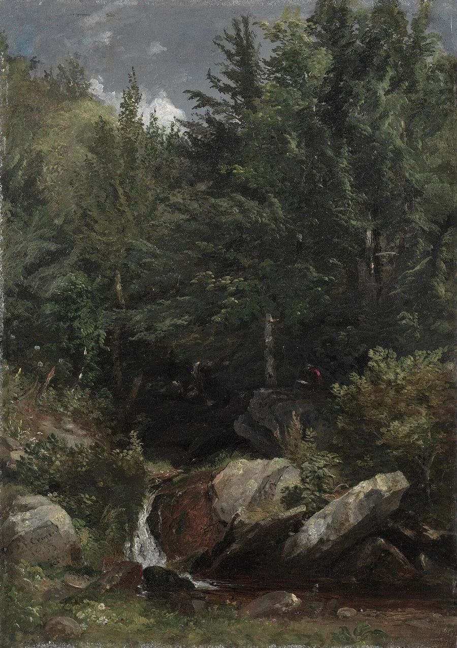 Árvores e um riacho em uma colina - Jasper Francis Cropsey