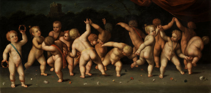 Crianças dançam em círculo e assopram em uma paisagem - Denis Calvaert