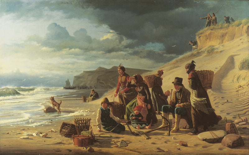 famílias de pescadores aguardam seu retorno na aproximação de uma tempestade. Da costa oeste de Jutlândia. - Carl Heinrich Bloch
