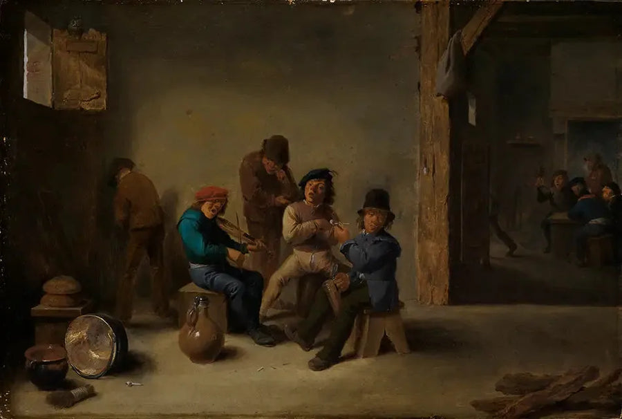 Agricultores bebendo e fumando em uma taverna - David Teniers, o Jovem
