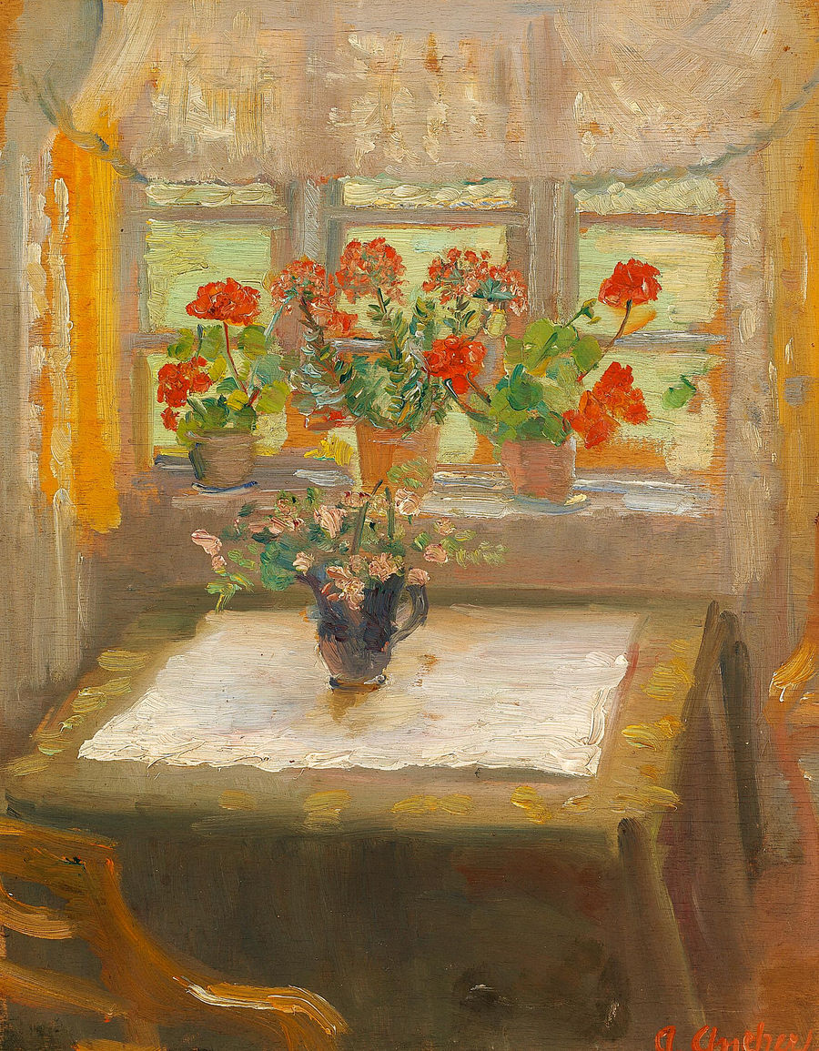 Flores na janela da pequena sala voltada para o norte. - Anna Ancher