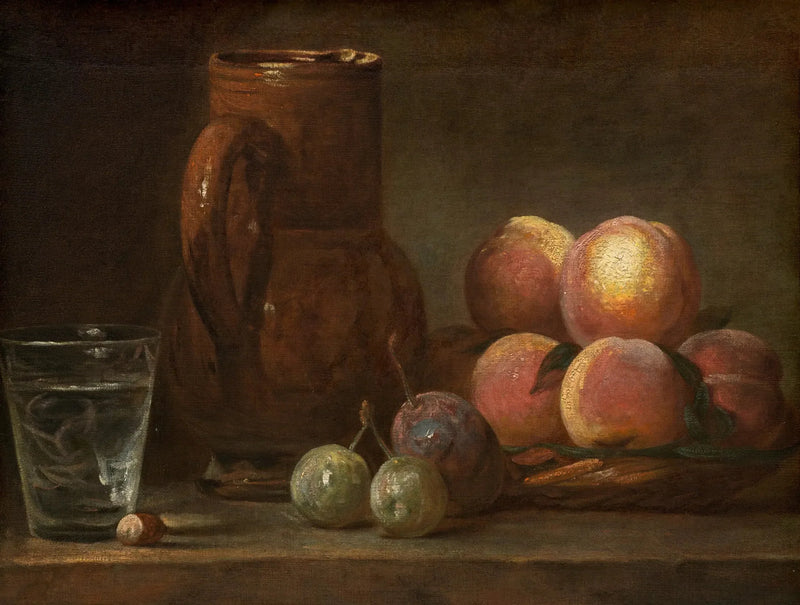 Frutas, uma jarra e um copo - Jean Simeón Chardin