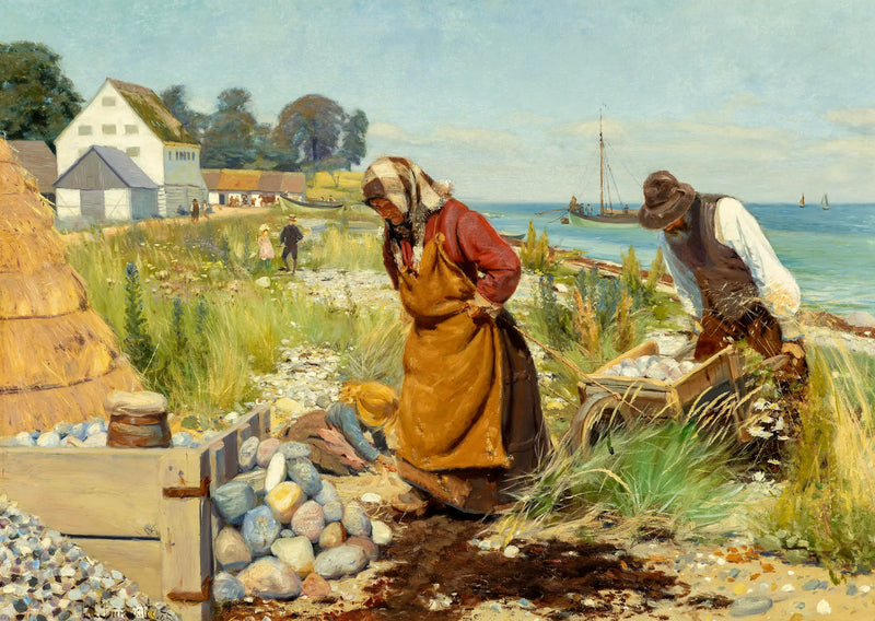 Pessoas cortando escombros perto de uma praia em Stevns, na Dinamarca. - H. A. Brendekilde