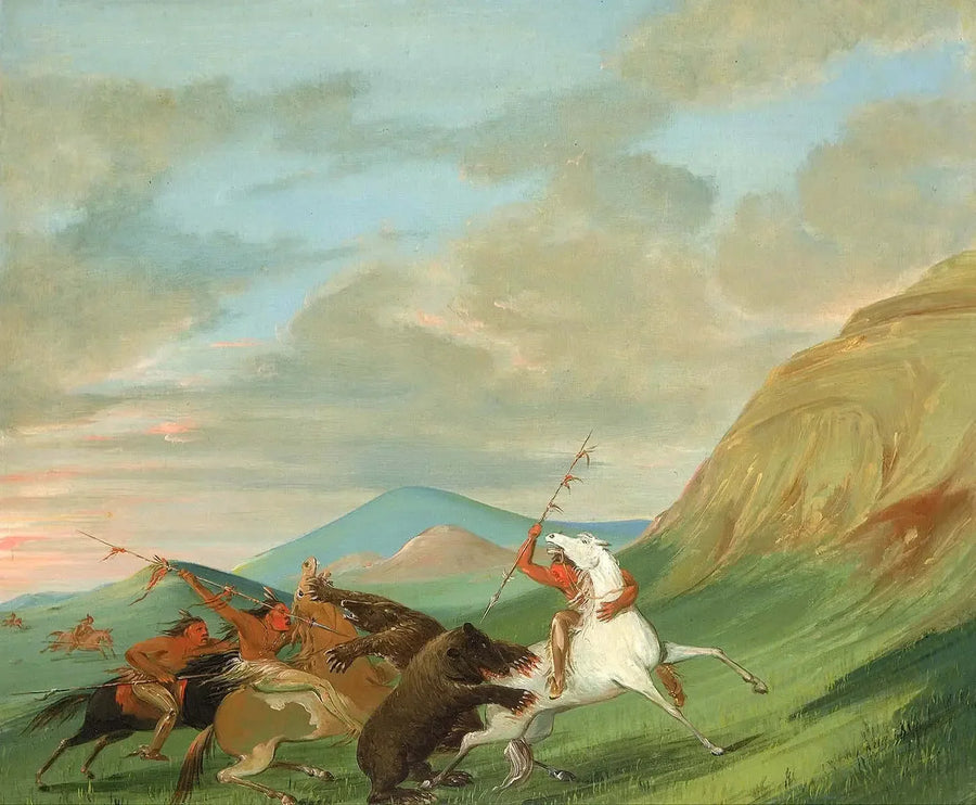Grizzlies atacam índios a cavalo - George Catlin