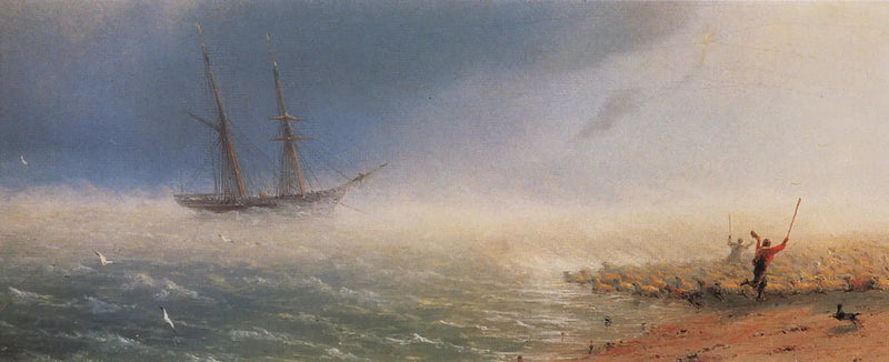 Ovelhas empurradas pela tempestade no mar. - Ivan Aivazovsky