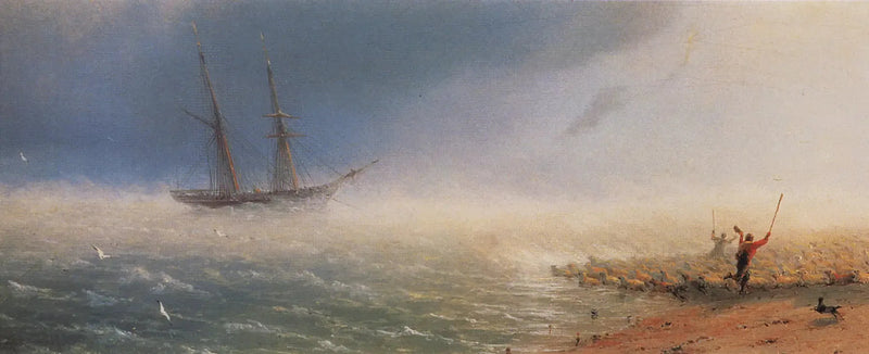 Ovelhas empurradas pela tempestade no mar. - Ivan Aivazovsky
