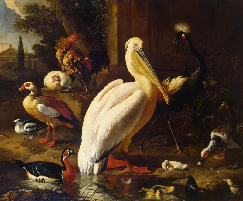 Pássaros em um parque - Melchior de Hondecoeter